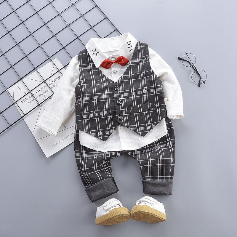 Boys Clothes Spring Autumn Fashion Baby Suit British Wind Children's Suits Gentleman Long Sleeve Shirt Vest Pants Kids