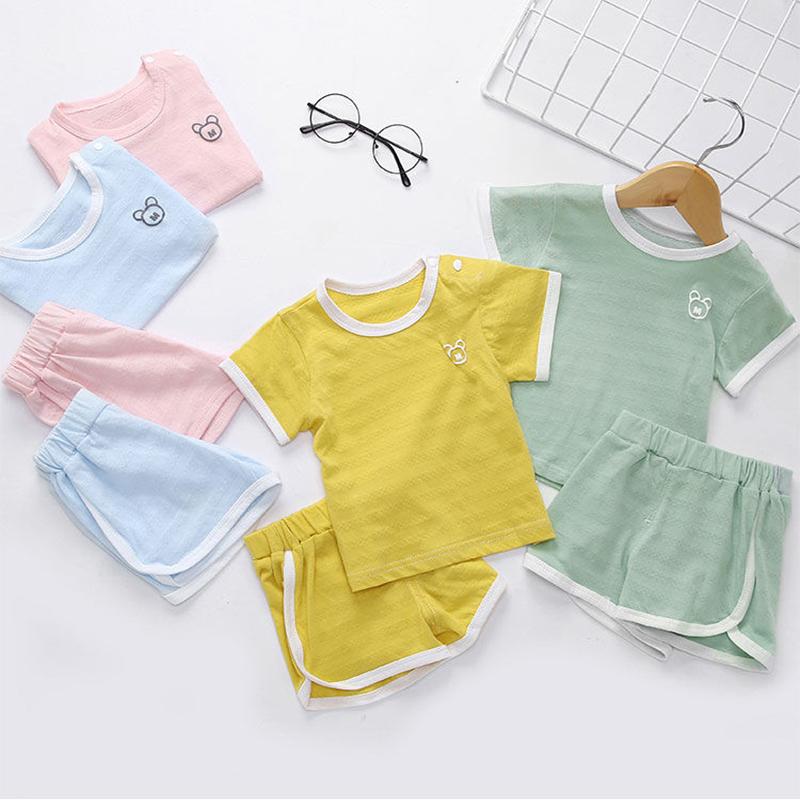 Baby Short-sleeved Suit 0-3 Years Old Baby Summer Ultra-thin Two-piece Cotton Men's and Women's Children's Shoulder Buckle Summer Shorts