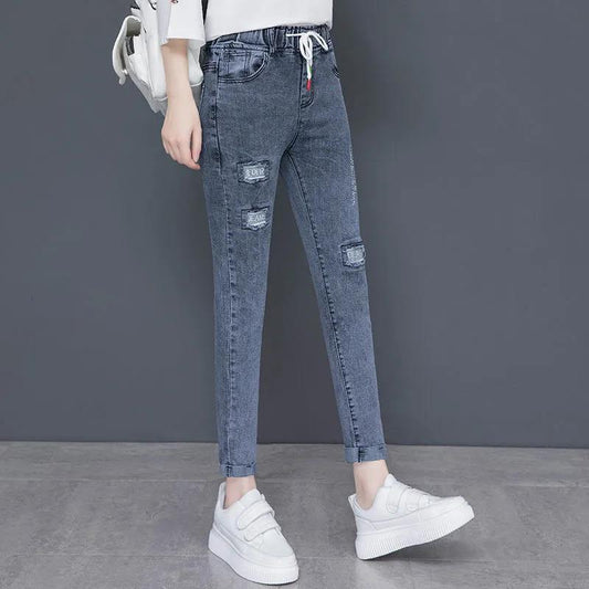 Stretch High Waist Jeans Women's Spring and Autumn Loose Korean Style Cropped Trousers Female Daddy Carrot Pants Harem Pants