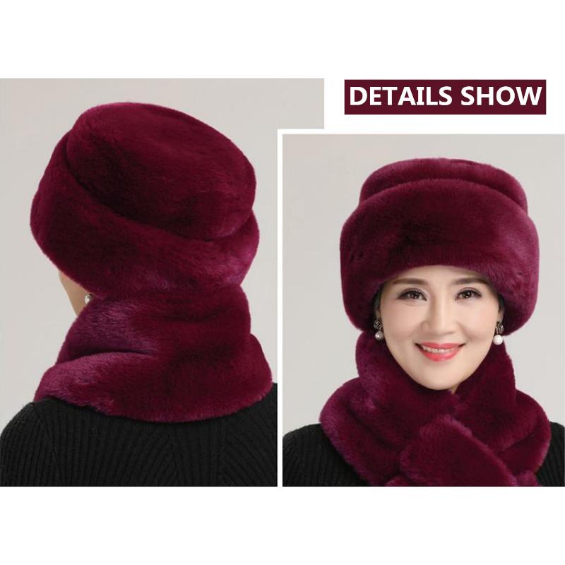 High Quality Women's Hat Scarf Winter Elegant Plush Hat Neck Ear Protection Cold Proof Warm One-piece Cap All Match Fur Collar Hat Scarf