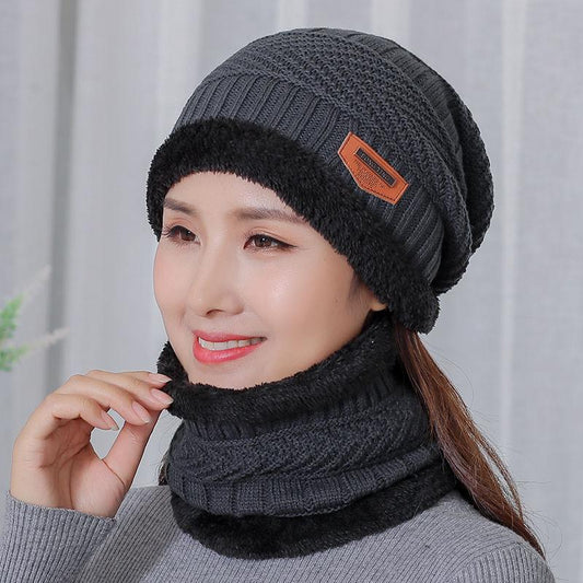 Hat Women's Winter Middle-aged and Elderly Women's Warm Woolen Cap and Velvet Thickened Bib One Mother Cold-proof Knitted Hat