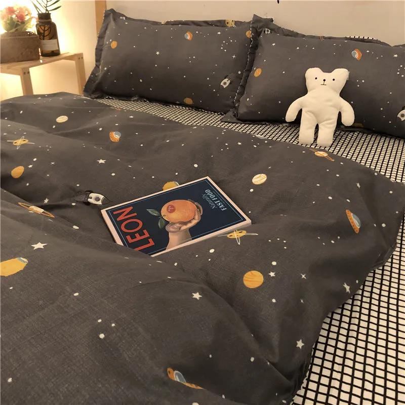 Gray Cosmic Starry Sky Four-piece Bedding Single and Double Quilt Cover Dormitory Cotton Bed Linen Set Quilt Cover Bed Sheet Pillowcase Bedding