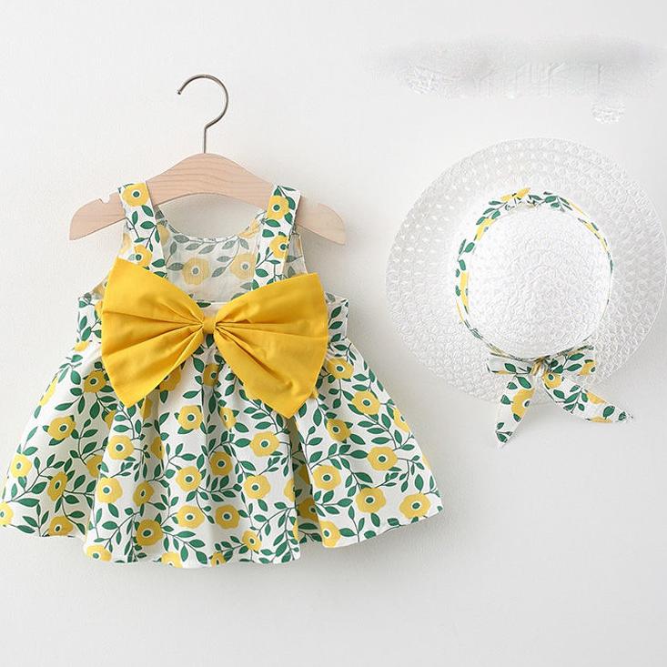 Children Dress Spring Summer Sling Kids Clothing Baby Girls Clothing Printing Sleeveless A-line Pleated Floral Dress Girl