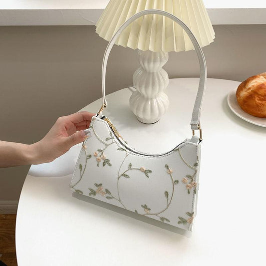 Lady Simple Hand Bag Baguette Bag Lace Flowers Pattern Armpit Bag for Women Shoulder Handbags