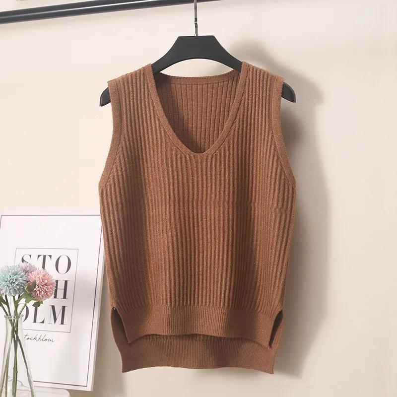 Women V Neck Knit Vest Waistcoat Short Solid Knitted Sleeveless Sweater Girls Autumn Winter Casual Korean Loose Wild Pullover Tops Jumper Outerwear