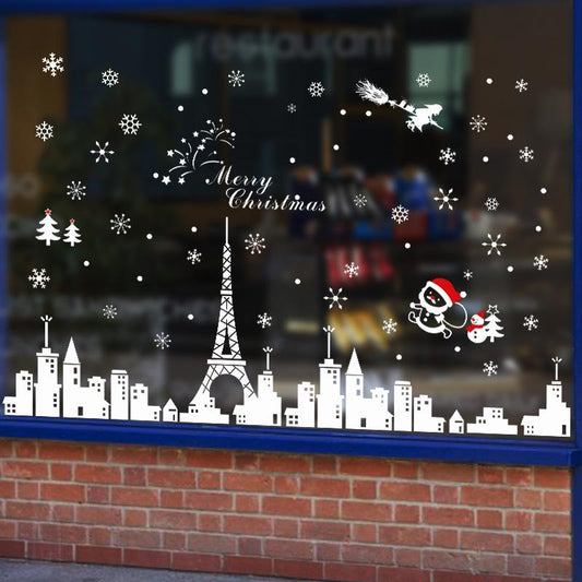 Snowflake construction Christmas New Year wall stickers glass window backgroun painting PVC