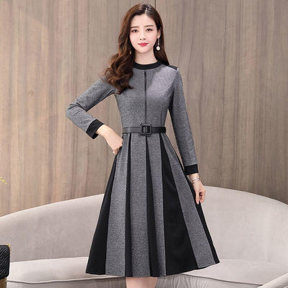 Spring and Autumn Noble Temperament Sweater Mid-length Fashion Simple Dress Round Neck Pullover Women's Base Dress