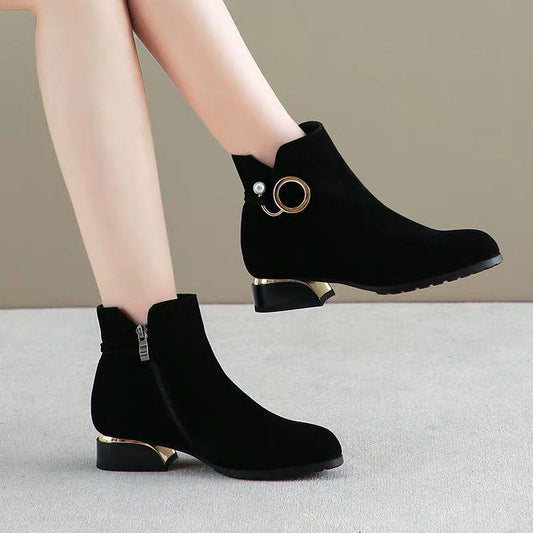 Women Boots Autumn Winter Martin Shoes High Heel Zip Pointed Toe Ankle  Fashion Patent-leather