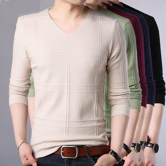 Autumn Winter Men's Sweater Men's V-Neck Casual Sweater Men's Slim Fit Brand Knitted Pullovers