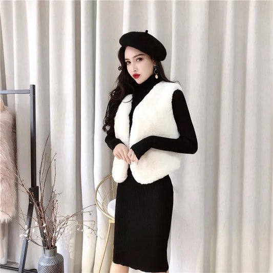 Fur Vest Women's Short Autumn and Winter Imitation Fox Fur Vest Slim Fashion Vest Coat