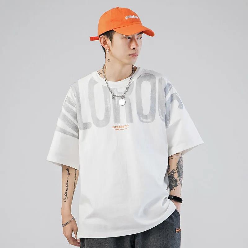 Summer Short-sleeved T-shirt Male Students Pure Cotton Printing Hip-hop Loose Shoulders Five-point Sleeve T-shirt Men's