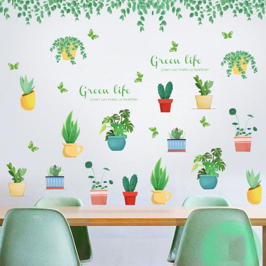 fresh green leaf potted Nordic plant removable summer spring wall sticker