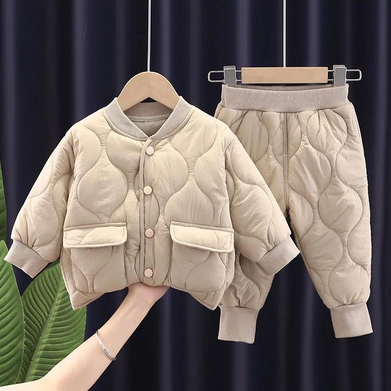 Boys and Girls Sets Thickened Padded Jackets Long-sleeved Loose Korean Version of The Solid Color Two-piece Autumn and Winter Suit