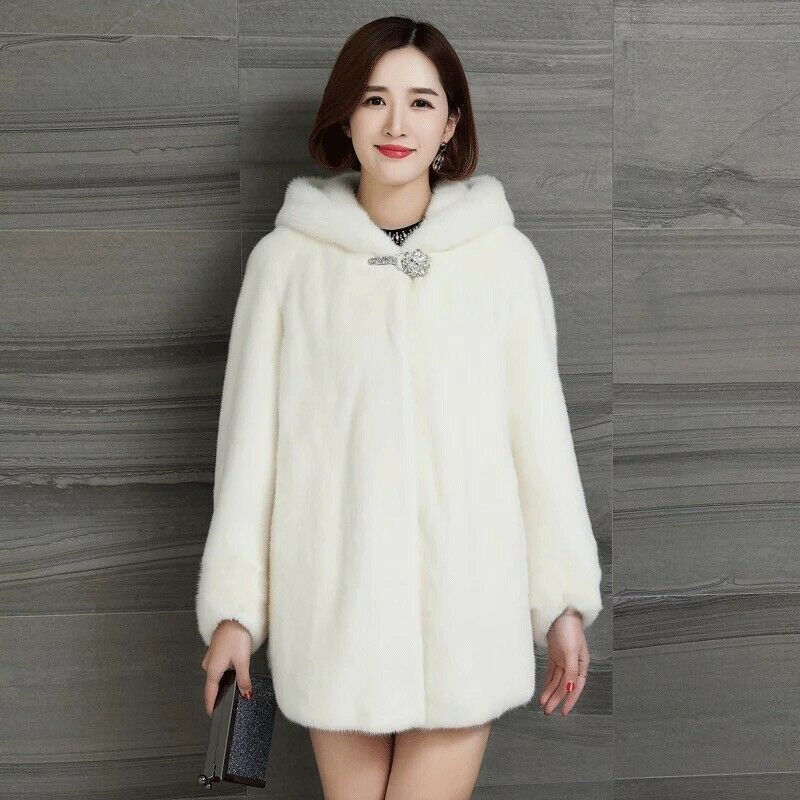 Faux Mink Coat Women's Mid-length Autumn and Winter Thickening Large Size Imitation Mink Fleece Hooded Fur Coat Women Are Thin