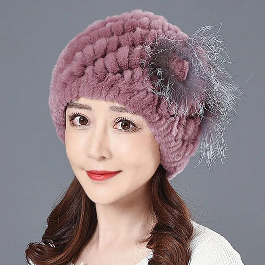 Winter Women's Fur Hat Fashion Imitation Rex Rabbit Fur Hat Warm Knitted Woolen Hat