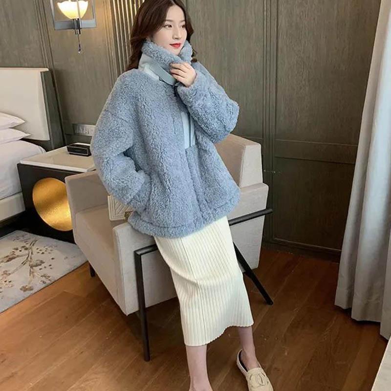 Fur One-piece Stand-up Collar Imitation Lamb Fur Jacket Women Autumn and Winter Jacket All-match Blouse