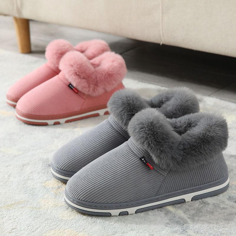 Men's Cotton Slippers Bag with Thickened Soft Bottom Non-slip Winter Home Warm Cotton Laces Heel Plush Cotton Shoes Women