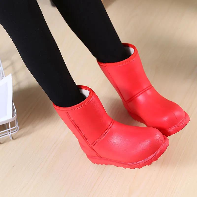 EVA Snow Boots Women's Plush Warm and Waterproof High Top Rain Boots Solid Color Anti-skid Flat Working Shoes