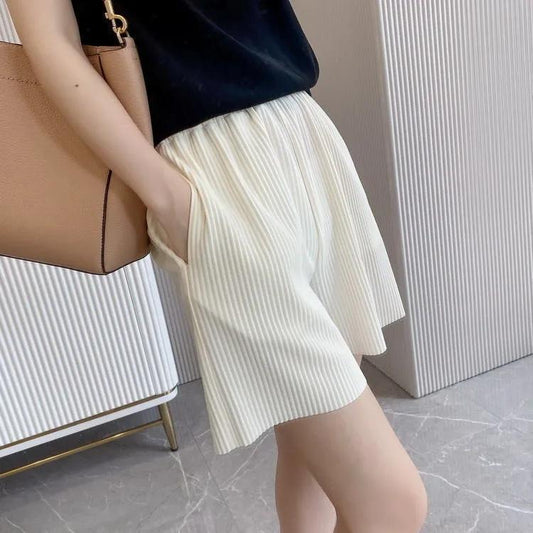 Summer Shorts Women's Loose Bottoming Five-point High-waisted A-line Trousers Outside Wear Thin Large Size Wide-leg Pants