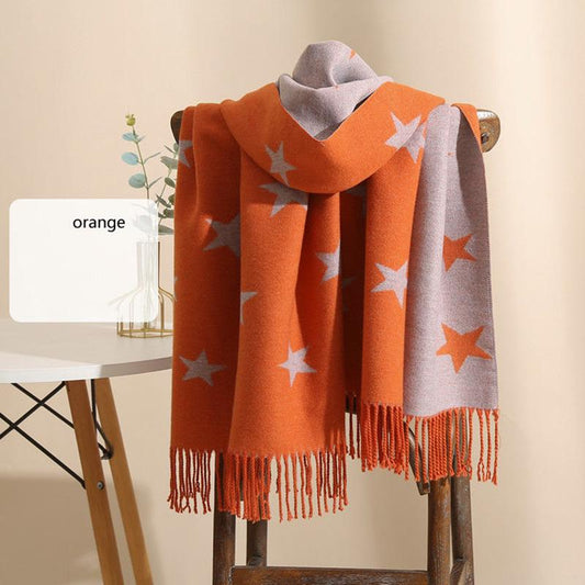 Double-sided Can Be Used Artificial Cashmere Printed Scarf Women's Winter Thickened Scarf Wild Warmth Tassel Shawl