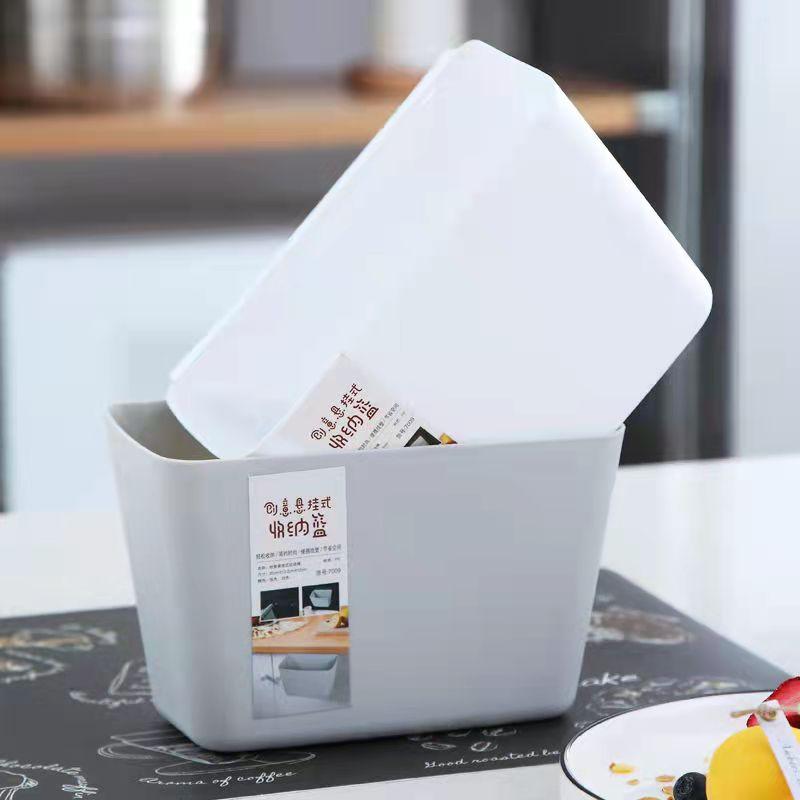 Kitchen Household Wall-mounted Plastic Trash Can Toiletries Storage Bucket Cabinet Door Hanging Bucket Desktop Sundries Storage Box