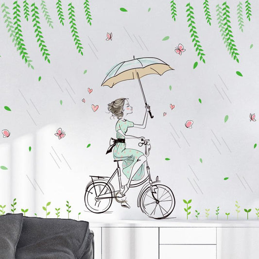 Rain girl cartoon wall sticker decoration removable stickers