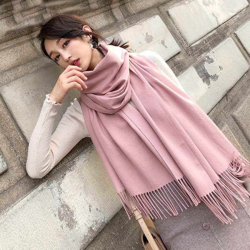 Women Solid Color Scarf Long Cashmere Wool Shawl Thicken Neck Scarf