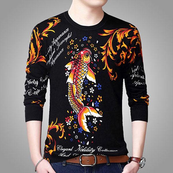 Long-sleeved T-shirt large size spring and autumn T-shirt 3D printed sweater men's round neck