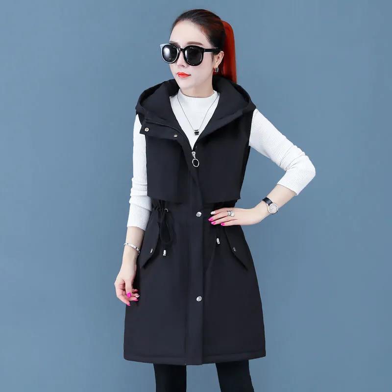 Women's Winterized Vest Winter Fleece Plus Thick Mid-Length Cotton Parka Coat