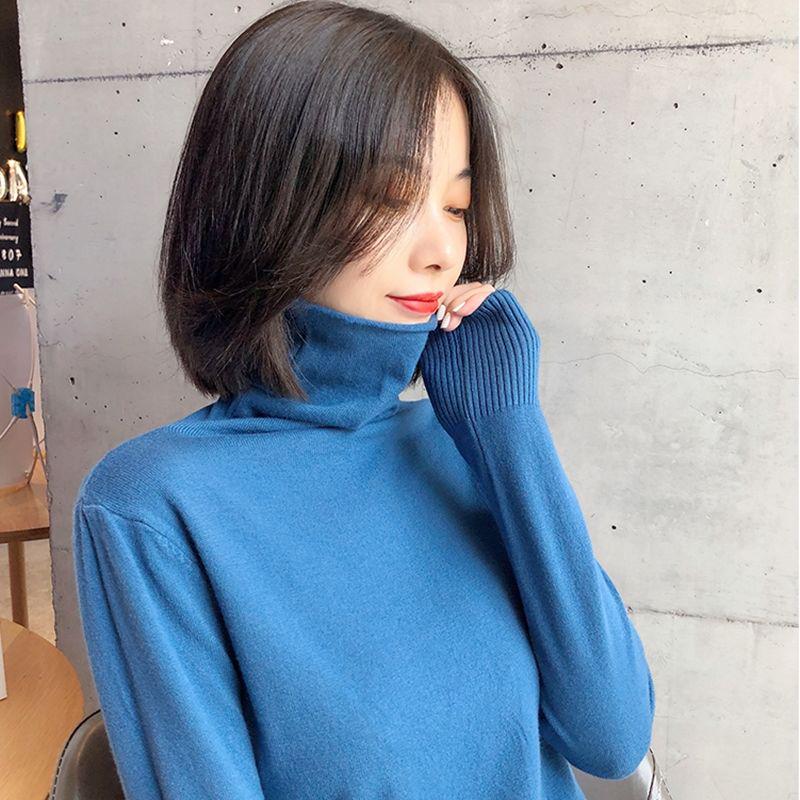 Pofulove Female Turtleneck Knitted Pullover Sweaters loose  Sweater  Tops winter Casual Jumper