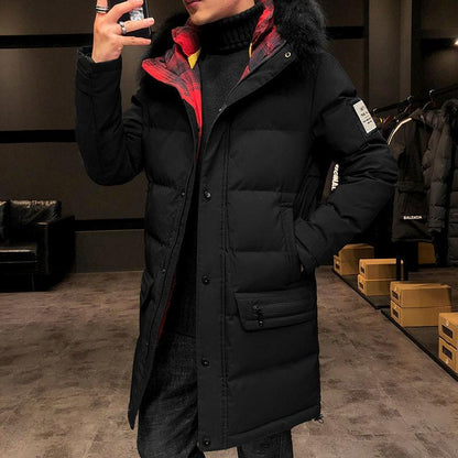 Down Padded Jacket Men's Big Fur Collar Padded Jacket Youth Korean Version Loose Thick Clothes Men's Mid-length Winter Clothes