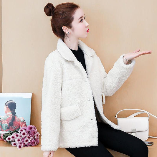 Plush Thick Lamb Wool Jacket Women Autumn and Winter Imitation Fur One Loose Warm Jacket Ladies Casual Warm Jacket Soft and Comfortable