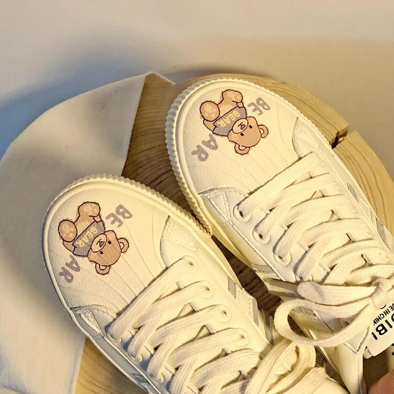 Niche Original Cute Bear Shell-toe Shoes Female Wild Korean Casual White Shoes