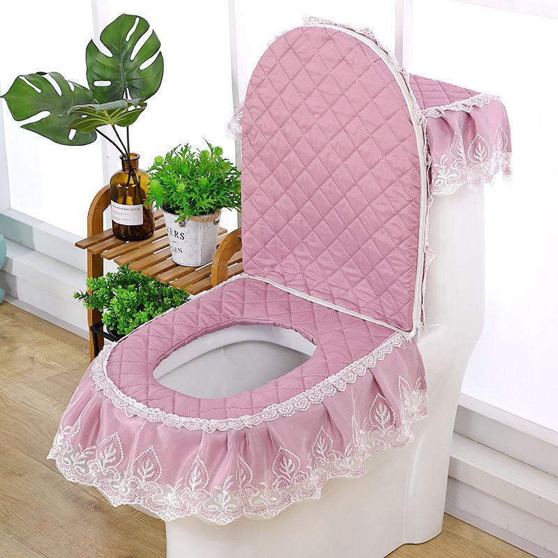 Toilet Seat Cushion Three-piece Household Toilet Cover Toilet Toilet Cover Cover Nordic Diamond Lattice Lace Toilet Set