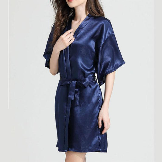 Spring and Autumn Sexy Bathrobe Nightgown Summer Simulation Silk Thin Silk Pajamas