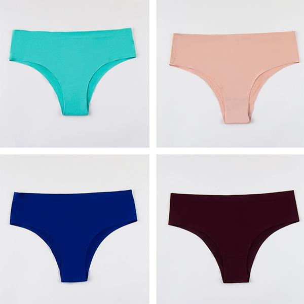 4Pcs/Set Plus Size Women's Panties Seamless Sports Underpants Solid Color Fitness Thong Low Waist T-pants