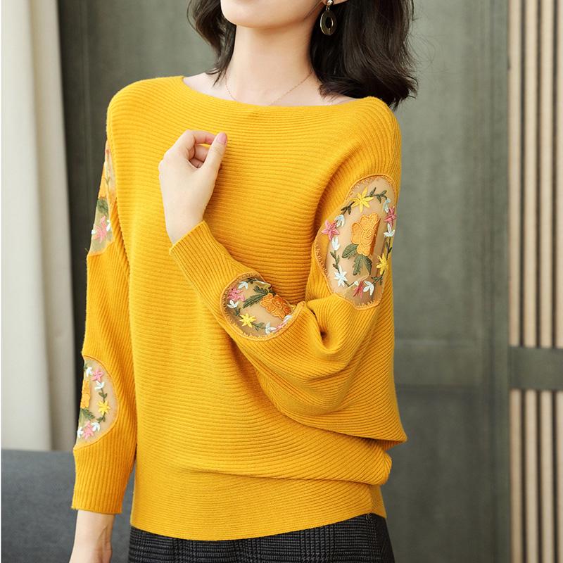 Spring Women's Blouse Loose Lace Hollow Knitwear Long-sleeved One-shoulder Sweater Women Short