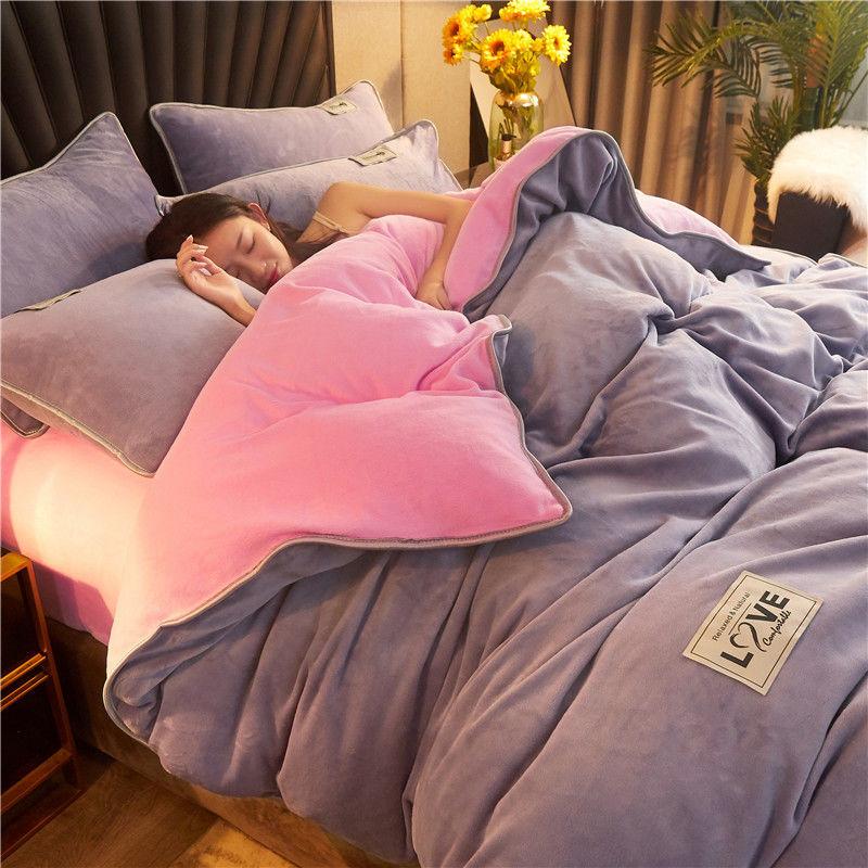 Thickened Milk Quilt Cover Double-sided Flannel Bedding Crystal Quilt Cover Pillowcase Bedding