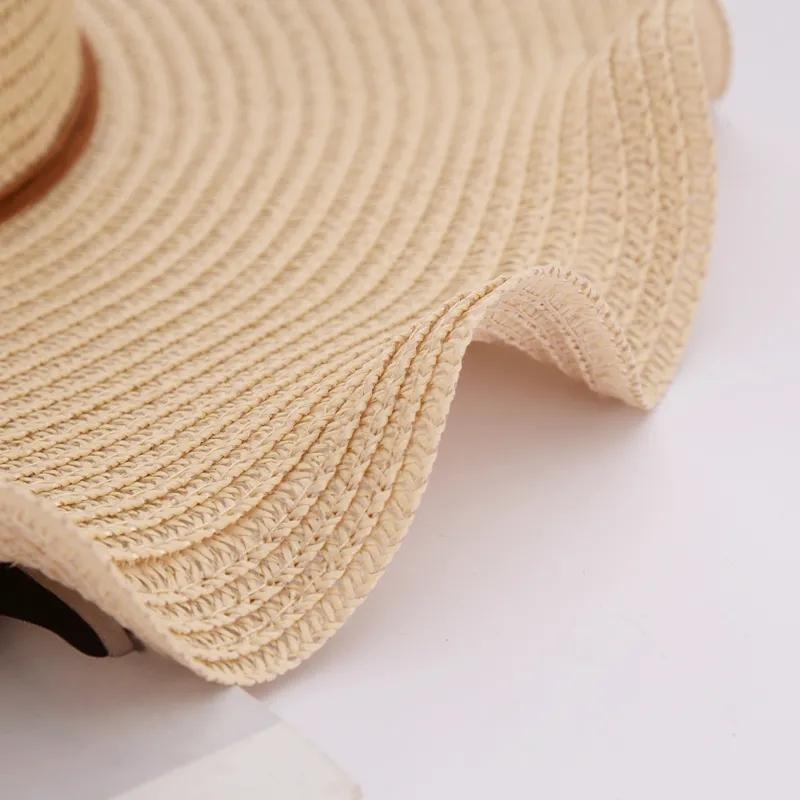 Women's Summer Flower Straw Hat Beach Foldable Sunscreen Sun Cap Anti-UV Sunshade Big Edge Vacation Cap