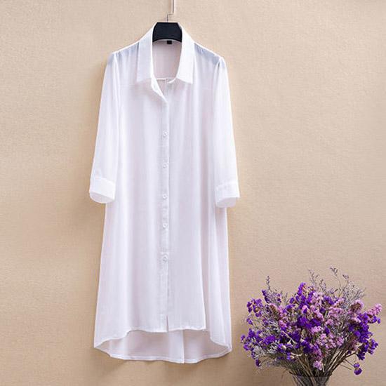 Chiffon Shirts Women's Large Size Mid-Length Three-quarter Sleeve Cardigan Outer Sunscreen