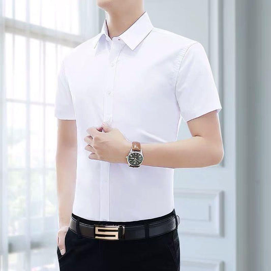 Four-piece Summer White Shirt Men's Short-sleeved Slim Thin Shirt Business Professional Formal Wear Overalls