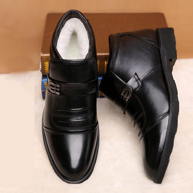 Wool Lining Genuine Leather Boots Men Non-slip High Ankle Boots Warm Business Shoes