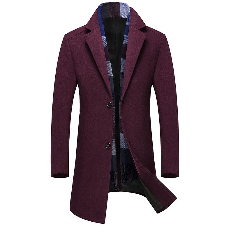 Men's Wool Coat Winter Warm Solid Color Long Trench Jacket Male Business Casual Overcoat Parka