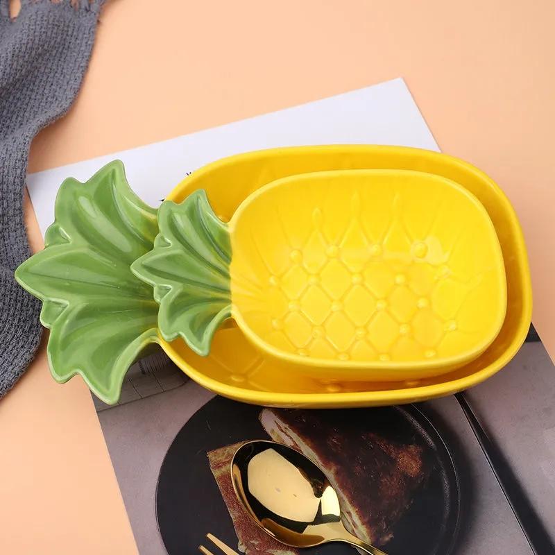 Creative Fruit Plate Pineapple Ceramic Dessert Plate Dish Set Household Lovely Personalized Dinner Plate Salad Dessert Plate