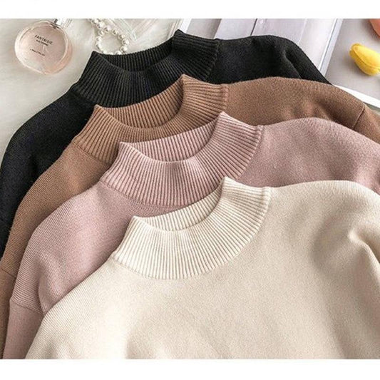 Pofulove Women Winter Sweater Dress Long Section Turtleneck Ruffles Lace Knitted Skirt Pullover