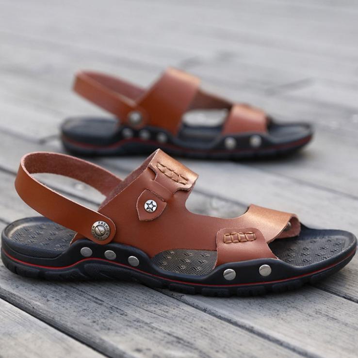 Summer Men's Leather Non-slip Beach Shoes Casual Sandals and Slippers