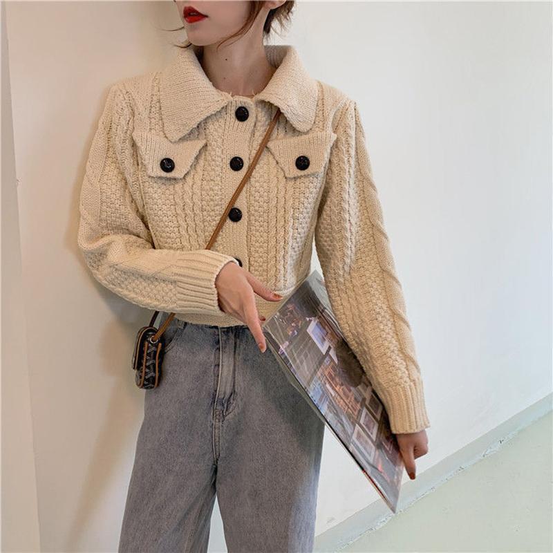 Autumn  Winter Twist Sweater Cardigan Female Loose Student Thick Wool Casual Short Knit Sweater Coat