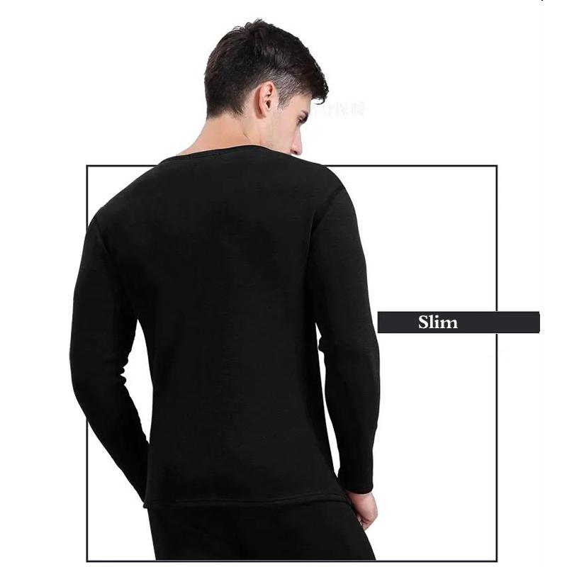 Men Winter Windproof Thermal Underwear Plus Velvet Thickened O-neck Warm V-neck Tops Pants Male Tight Suit Soft Lining Long Sleeve High elasticity