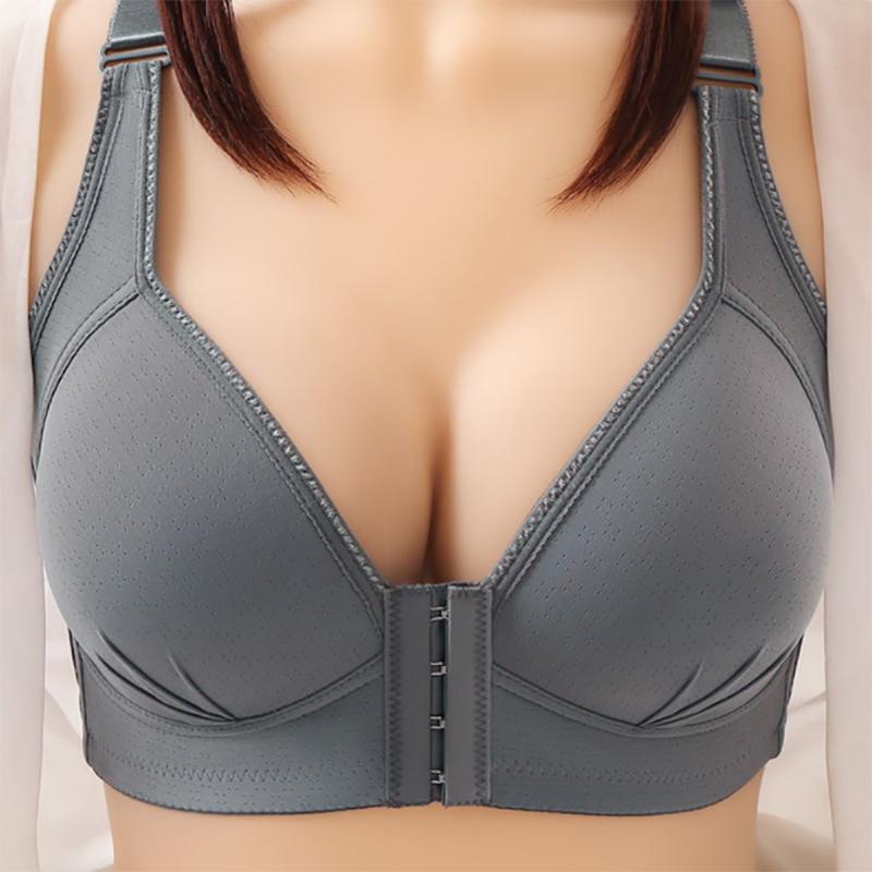 Women's Underwear Gathered Anti-sagging Large Size Front Buttoned Bra  Thin No Steel Ring Breathable and Soft