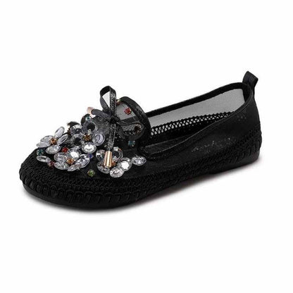 Plus Size 36-40 Summer Women Outdoor Letter Flat Bohemian Beach Wear-resistant Non-slip Office Lady Beaded Shoes